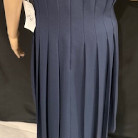 Adrianna Papell Navy Pleated Midi Dress – Size 12 - Picture 8 of 11